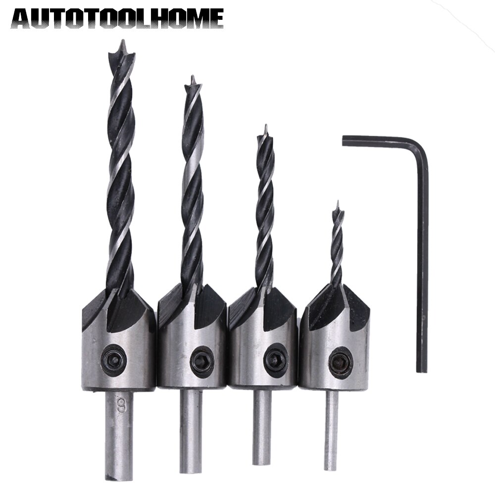 4PC 5 ÷Ʈ ī ũ 帱 Ʈ Ʈ HSS  帱  ŰƮ   è   3 4 5 6mm/4PC 5 Flutes Countersink Drill Bits Set HSS Wood Drilling Reamer Kit For Woodwo